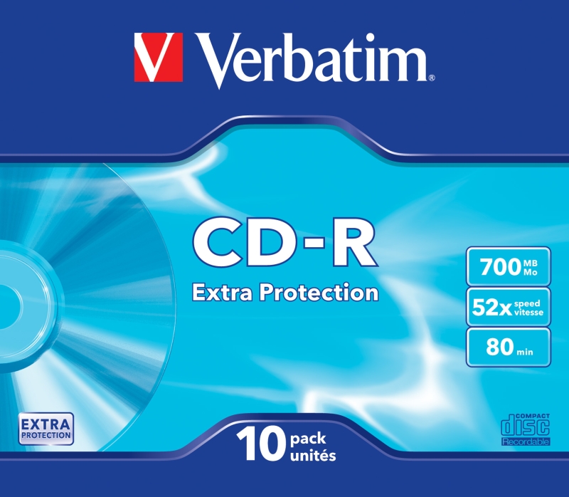 TECNOSHOP CD-R Verbatim 80 min di capienza 52x confezione da 10 pezzi